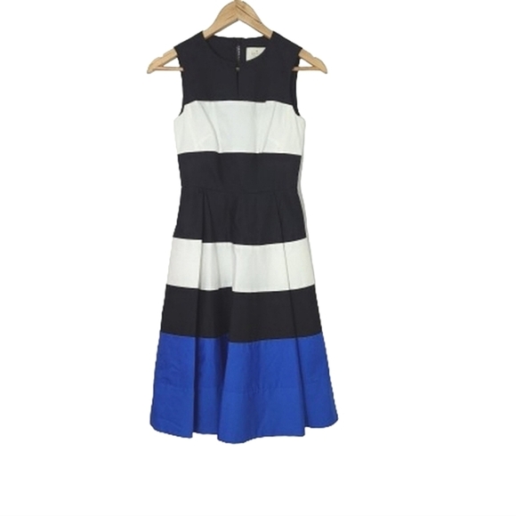 KATE SPADE Corley Blue White Black Cotton Stretch Midi Dress Women's Size 00 - Picture 2 of 15